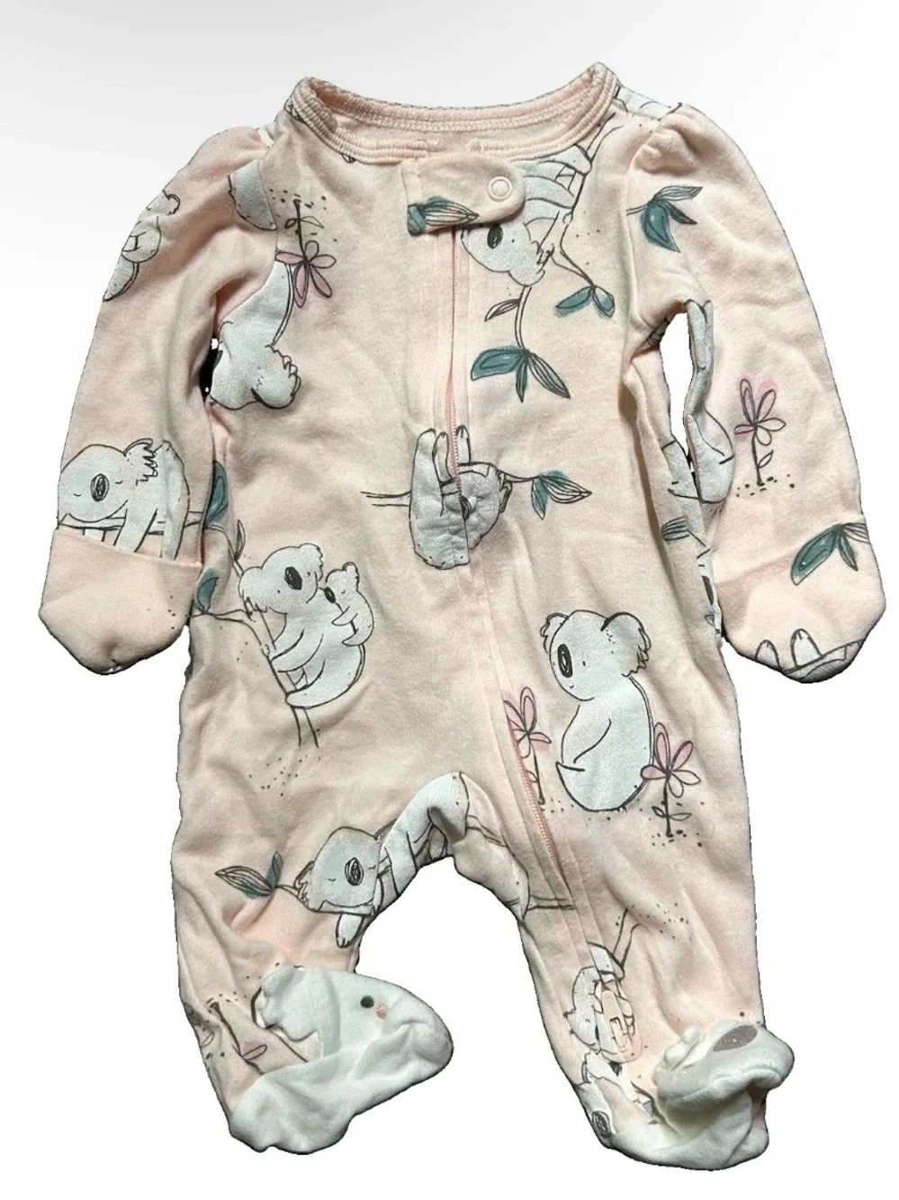 Baby Girl Footie Pajamas Fold Over Mittens 2 Way Zipper Size Newborn